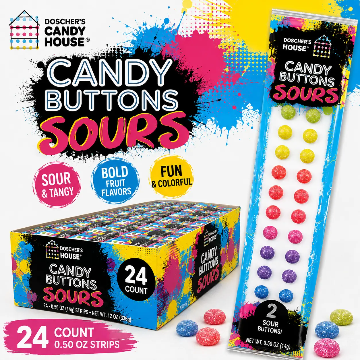 Doschers Candy House Sour Buttons 0.50 oz 24 Count Sour Candy Buttons