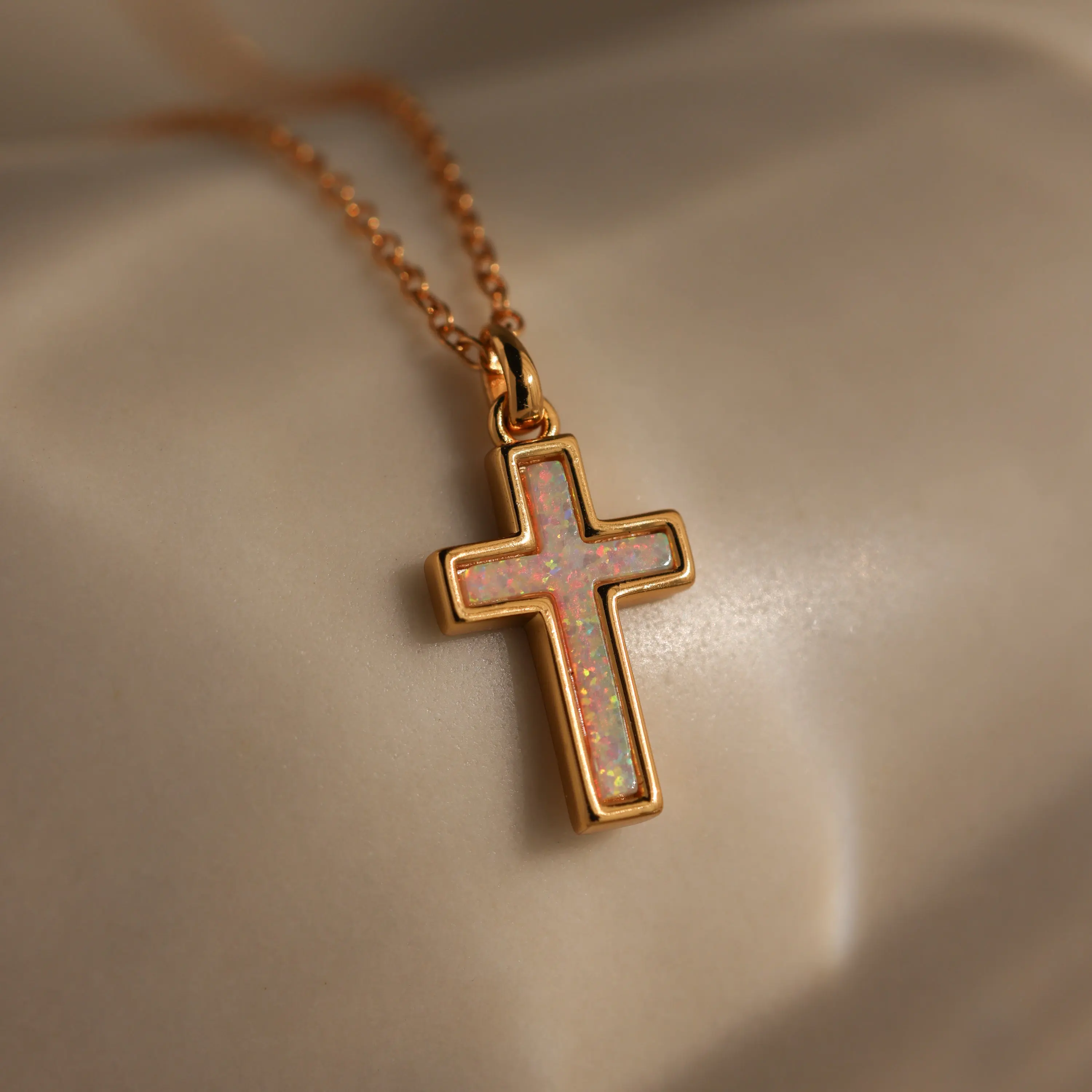 Opal Cross Necklace by Caitlyn Minimalist - Dainty White Opal Pendant Necklace in Gold & Silver - Cross Jewelry - Daughter Gift