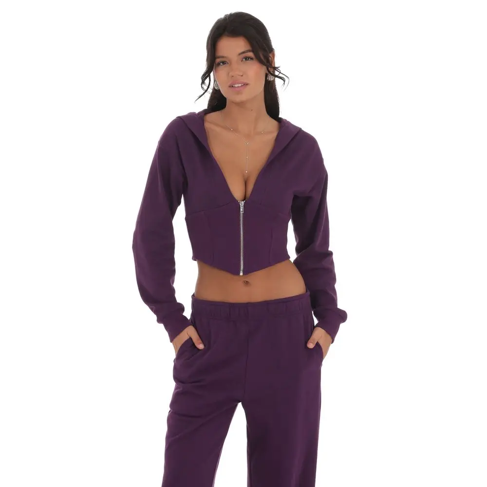Cropped Pointed Hoodie in Purple