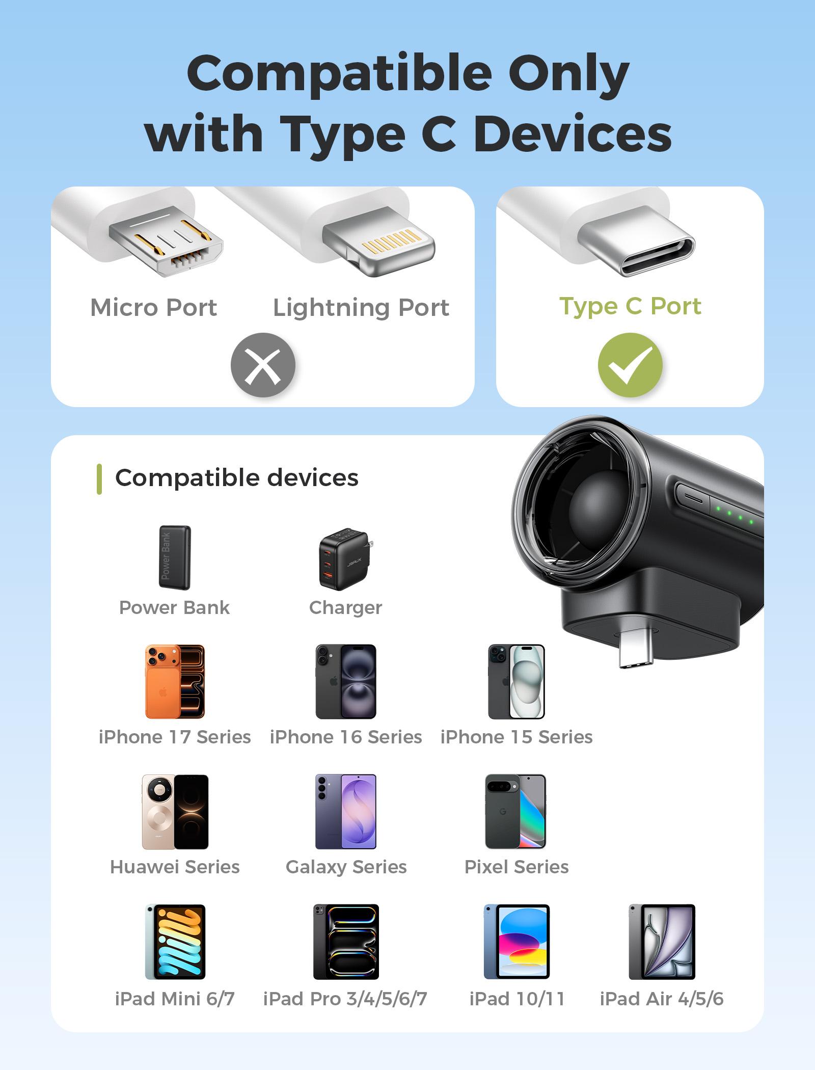 Aecooly Air Mate - Ultra-Powerful Type-C Plug-in Fan, 17,000 RPM High Speed, Compatible with iPhone, iPad, Power Bank & Tablets. Mini Portable Fan with 3 Wind Speeds, Compact & Lightweight Design – Perfect for Summer, Travel & Gifting. Aecooly Air Mate - Ultra-Powerful Type-C Plug-in Fan, 17,000 RPM High Speed, Compatible with iPhone, iPad, Power Bank & Tablets. Mini Portable Fan with 3 Wind Speeds, Compact & Lightweight Design – Perfect for Summer, Travel & Gifting.