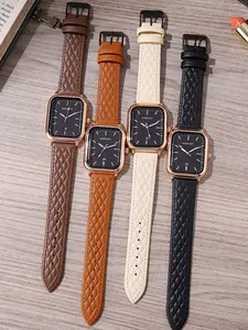 New Women's Square Fashion Quartz Watch, Rhombic Leather Strap, Calendar Function, Stylish Ladies' Wristwatch, Live Streaming Design