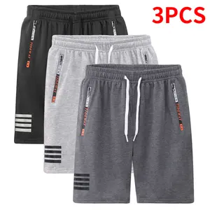 3-Pack Men’s Casual Outdoor Shorts – Drawstring elastic waistband and zippered pockets, minimalist multi-pocket everyday wear, suitable for running, workouts, travel, and indoor/outdoor activities, 100% polyester fabric, machine washable, soft and comfort