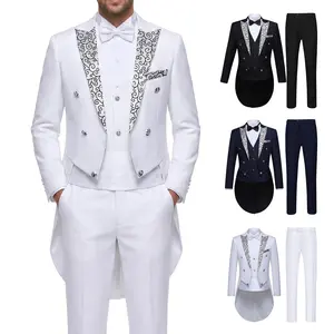 Men’s Tuxedo Suit Set – Double-Breasted Tailcoat Blazer with Embroidered Lapel, Formal Outfit for Wedding, Gala & Prom