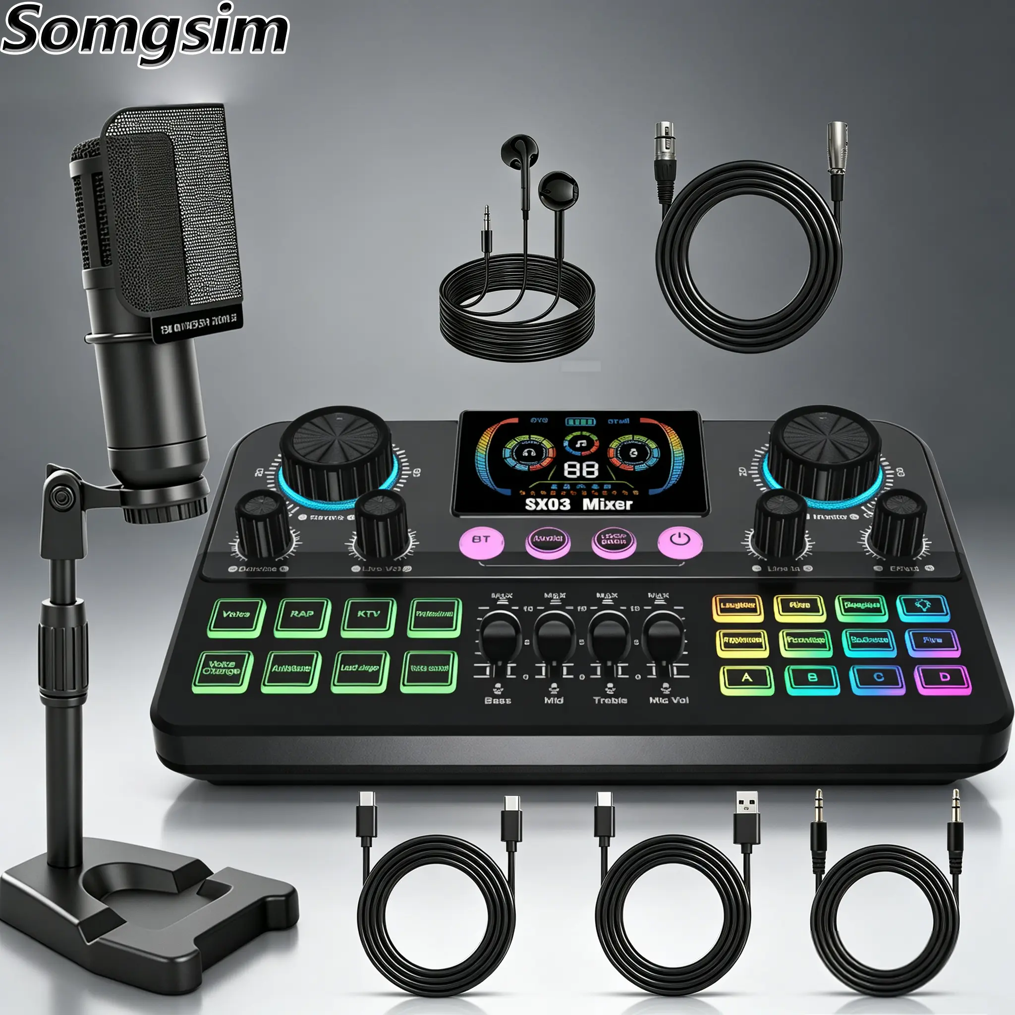 Professional live streaming sound card set - LED large screen+3000mAh long battery life+digital screen display, Bluetooth accompaniment+intelligent dodge, recording/live streaming/karaoke