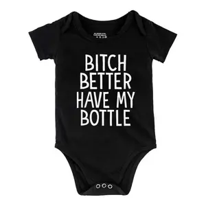 Funny Baby Babysuit Bitch Better Have My Bottle Letter Print Baby Short Sleeve Onesies Romper For Infant, Newborn Boys Girls Soft Casual Outfit ，Outdoor Baby Bodysuits