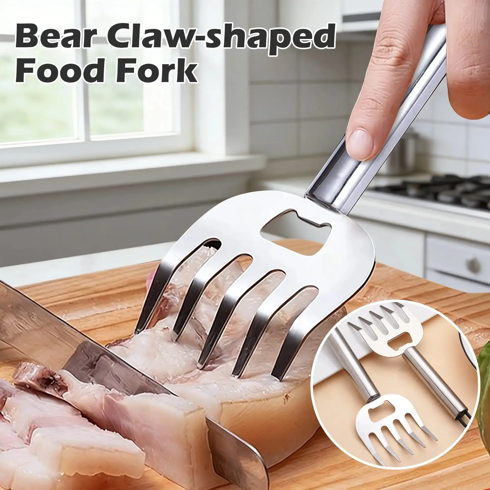 Stainless Steel Bear Claw Finger Guard & Food Fork - Kitchen Anti-Cut Protector for Safe Meat Slicing and Chopping