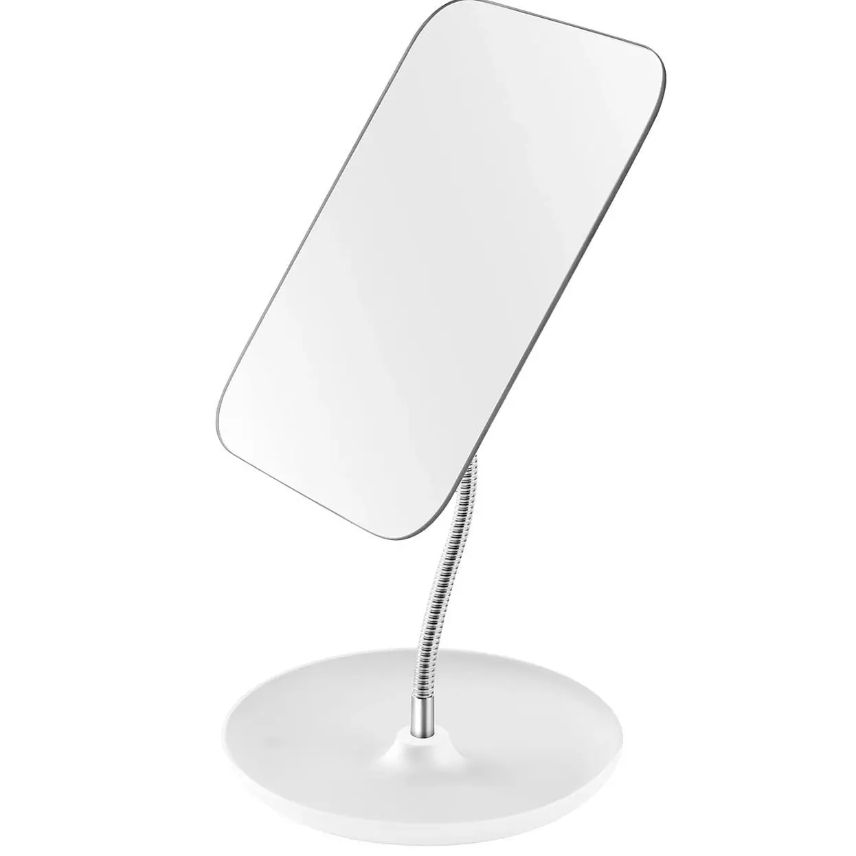 Table Vanity Mirror with Stand - Makeup Mirror for Desk - Adjustable Flexible Gooseneck, 360°Rotation Folding Portable Bathroom Shaving Cosmetic Mirror Square