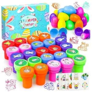 24PCS Easter Eggs Filled with Bunny Stampers, Toys & Tattoos Stickers – Pre‑Fill Easter Basket Essentials, Easter Basket Stuffers, Party Favors & Classroom Prizes