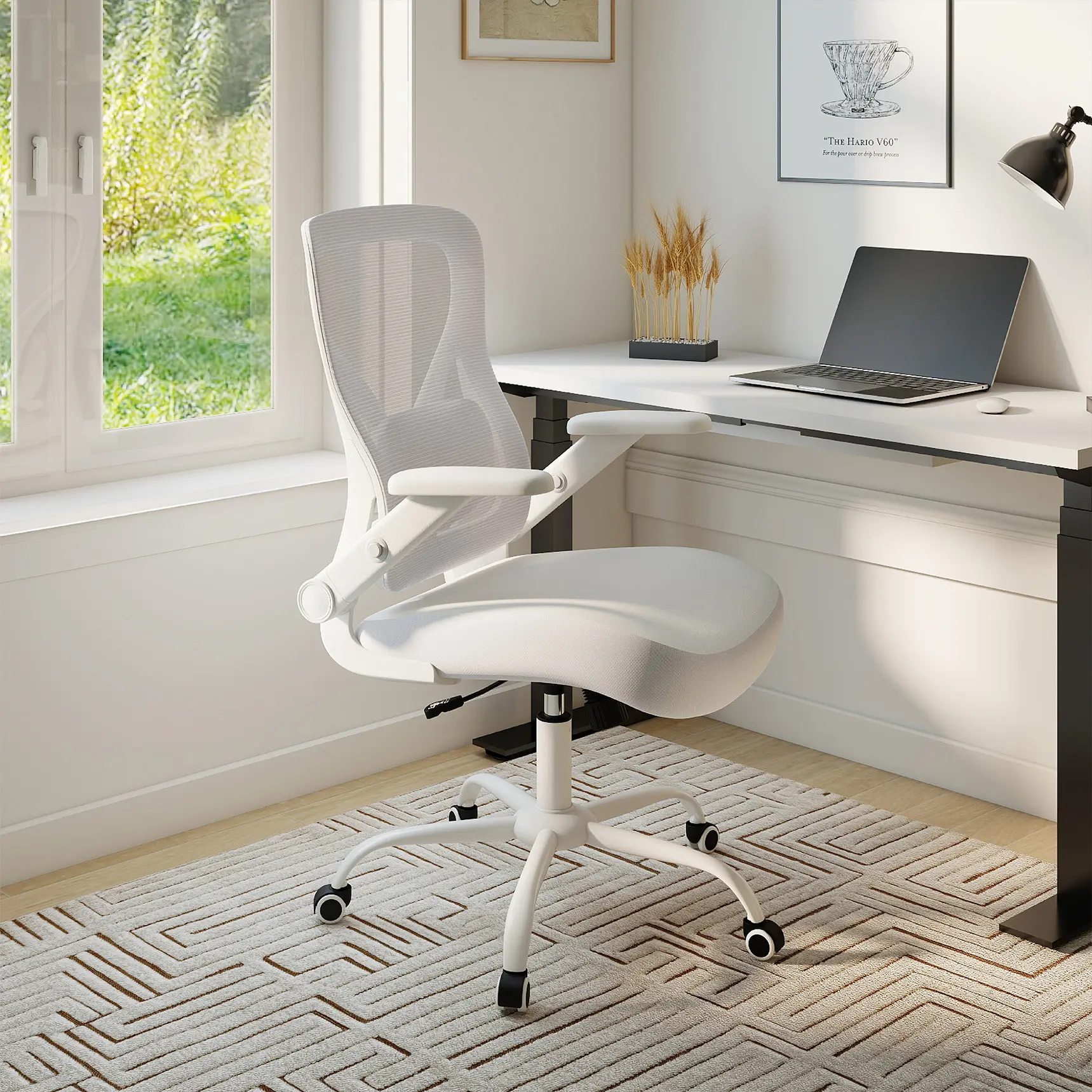 ERMNOIS Office Chair Ergonomic with Adjustable Lumbar Support,Desk Chair with Mesh Back& PU Leather Seat,Computer Chair with 3D Flip-up Armrest, Comfortable for Office,Home