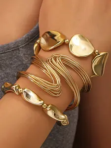 3pcs Women's Fashion Statement Irregular Geometric Beaded Bracelet Set, Stackable Bracelets, Unique Design for Casual Attire, Parties & Festivals - Perfect Gift Jewelry