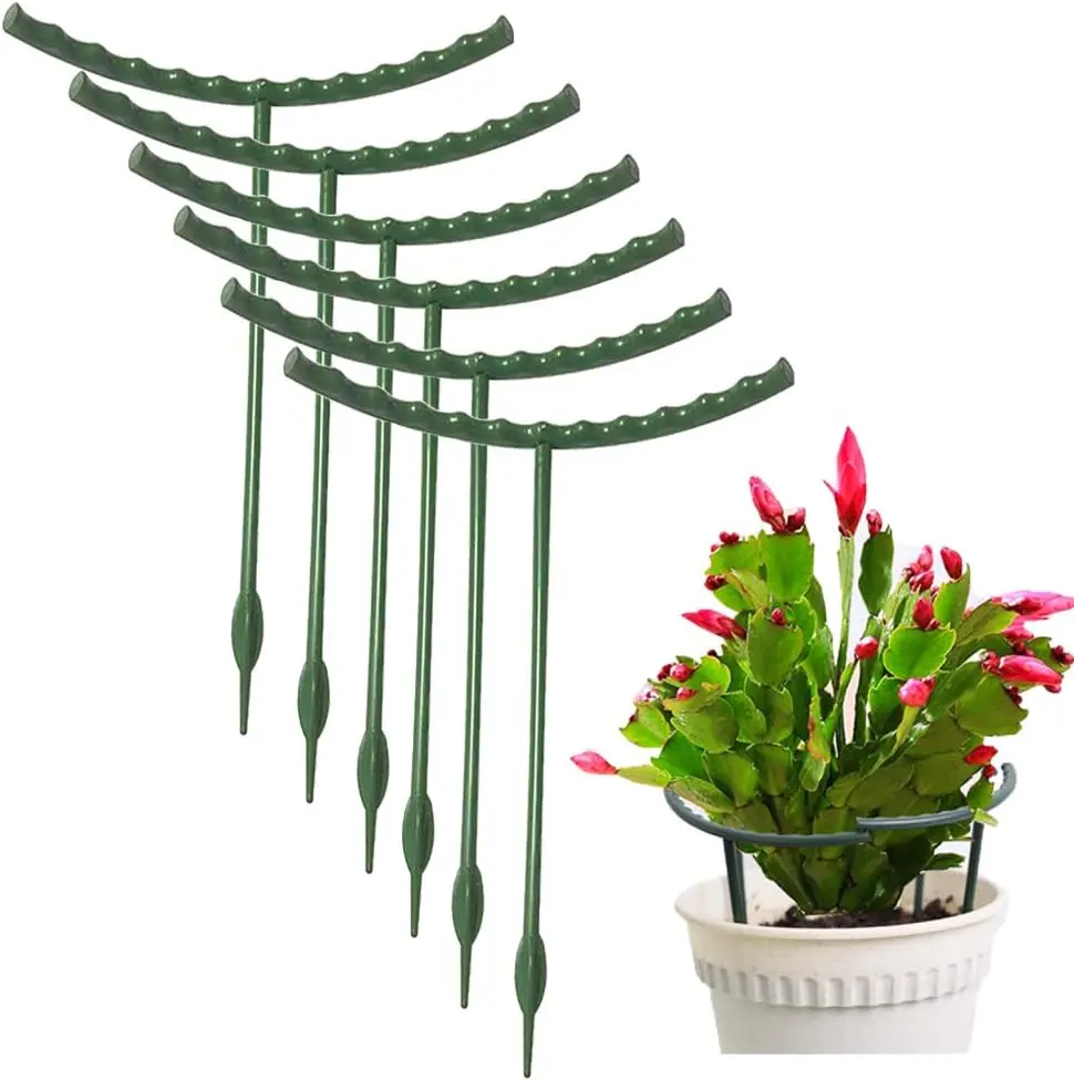 10 Pack  Support  Stakes Metal Half Round Search Support Ring Small Plastic Cage Holder Short Stem Flower Pot Climbing Trellis for House Flower Vegetable Indoor Leafy(5.7 x 9.8inch)
