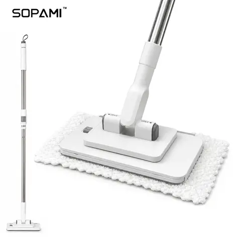 SOPAMI Telescopic Disposable Dust Mop, Touch-Free Auto Clamp Design, Dry Wet Dual Purpose, Compatible with Non-Woven Wipes, No Need To Wash Mop Head, Lazy Floor Cleaner for Hardwood, Tile Flooring & Baseboards