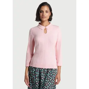 ModCloth Pearly Paradise Keyhole Sweater Long Sleeves Cotton Blend - Pink (XS-4X)