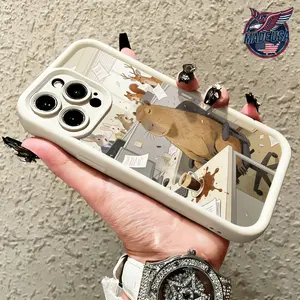 Unbothered Capybara Office Chaos Meme Aesthetic Pattern for iPhone 17 16 15 14 Pro Max 13 12 11 Air XR XS Plus Slim Shockproof Protective TPU Case