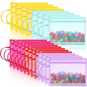 Marspark 20 Pack A4 Mesh Zipper Pouch Bags with Handle, Double Layer Nylon Puzzle Building Block Sets Toy Storage Organization, Breathable Clear Zipper Pouch for School Office Games(Bright Color)