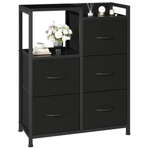Modern 5-Drawer Fabric Dresser with 2-Tier Shelf, 5-Drawer Capacity Storage Cabinet for Bedroom, Hallway