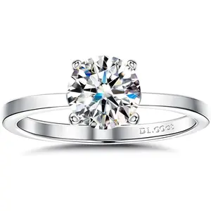 Fansilver Synthetic Moissanite Engagement Ring for Women 1.00 CT Brilliant Round Cut D Color VVS1 Clarity Lab Created Half Eternity Rings synthetic Moissanite Promise Rings for Women