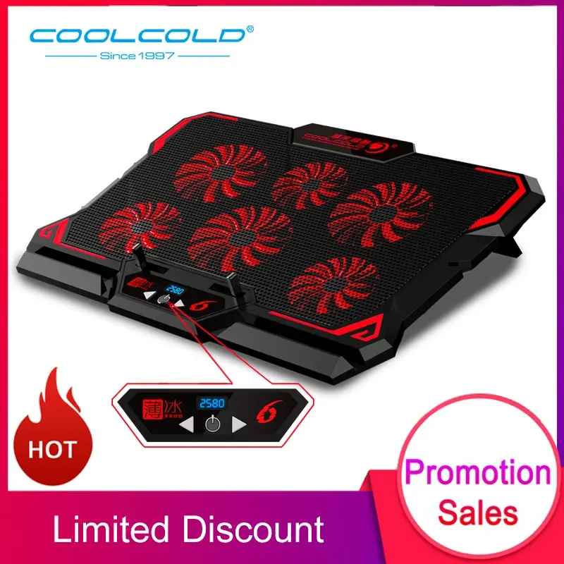 17Inch Gaming Laptop Cooler Six Fan Led Screen Two USB Port 2600RPM Laptop Cooling Pad Notebook Stand for Laptop COOLCOLD
