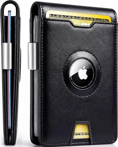 EVEO Men's Airtag Bifold Wallet - Minimalist RFID-Blocking Wallet with Airtag Holder, Money Clip, Holds 10 Cards - Stylish and Functional (Midnight Black)