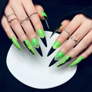 NAILROSY Handmade Press-On Nails 10Pcs Long Stiletto Halloween Acrylic Nail Supplies 3D Floral Manicure Y2K Cute for Girls Women Festivals Parties Daily Wear Sheet