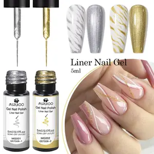 MSRUIOO 2pcs Gold Silvery Liner Gel Nail Polish Set Bright Sparkling French Tip Semi Permanent UV Gel For DIY Painting Drawing Manicure Varnish Nail Art Liner Gel Brushed Glue