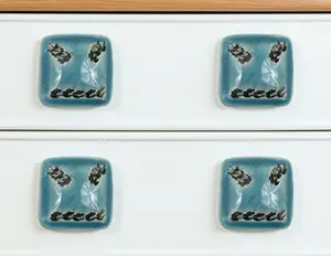 HomeRoots 635761 Distressed Teal Ceramic Square Drawer Pull Knobs - Set of 6