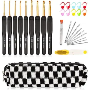 31pcs Crochet Hook Set, Black Gold Crochet Hooks Ergonomic with Grips for Arthritic Hands, Crochets Needles Set with Knitting & Crochet Supplies, Ideal Gift for Crocheting Beginner Lover