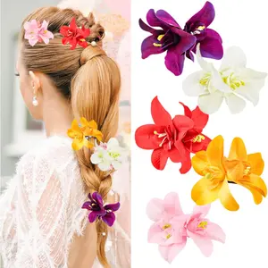 5PCS Artificial Tropical Flower Hair Clip for Seaside Holiday, Flower Hairpin, Bohemian Seaside Vacation Hair Accessory for Ladies in Imitated Flower Design, Double Orchid Hair Clip, Bridal Hair Accessories, Hawaiian Flower Orchid Hairpin Sports & Outdoor