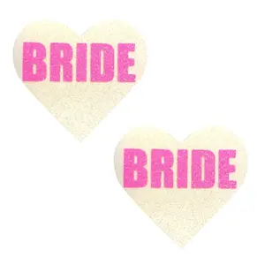 Bride Neon Pink & White Glitter Blacklight I Heart U Nipple Cover Pasties
