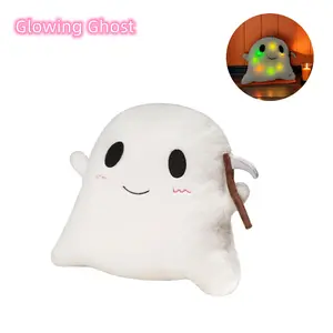 Cute Glowing Ghost Plush Toy Soft Plush Stuffed LED Light Beads Ghost Pillow Waist Back Room Sofa Decoration Halloween Decoration Gift for Children Cute Resin Ghost Sculpture Reversible Halloween Doll Costume Set