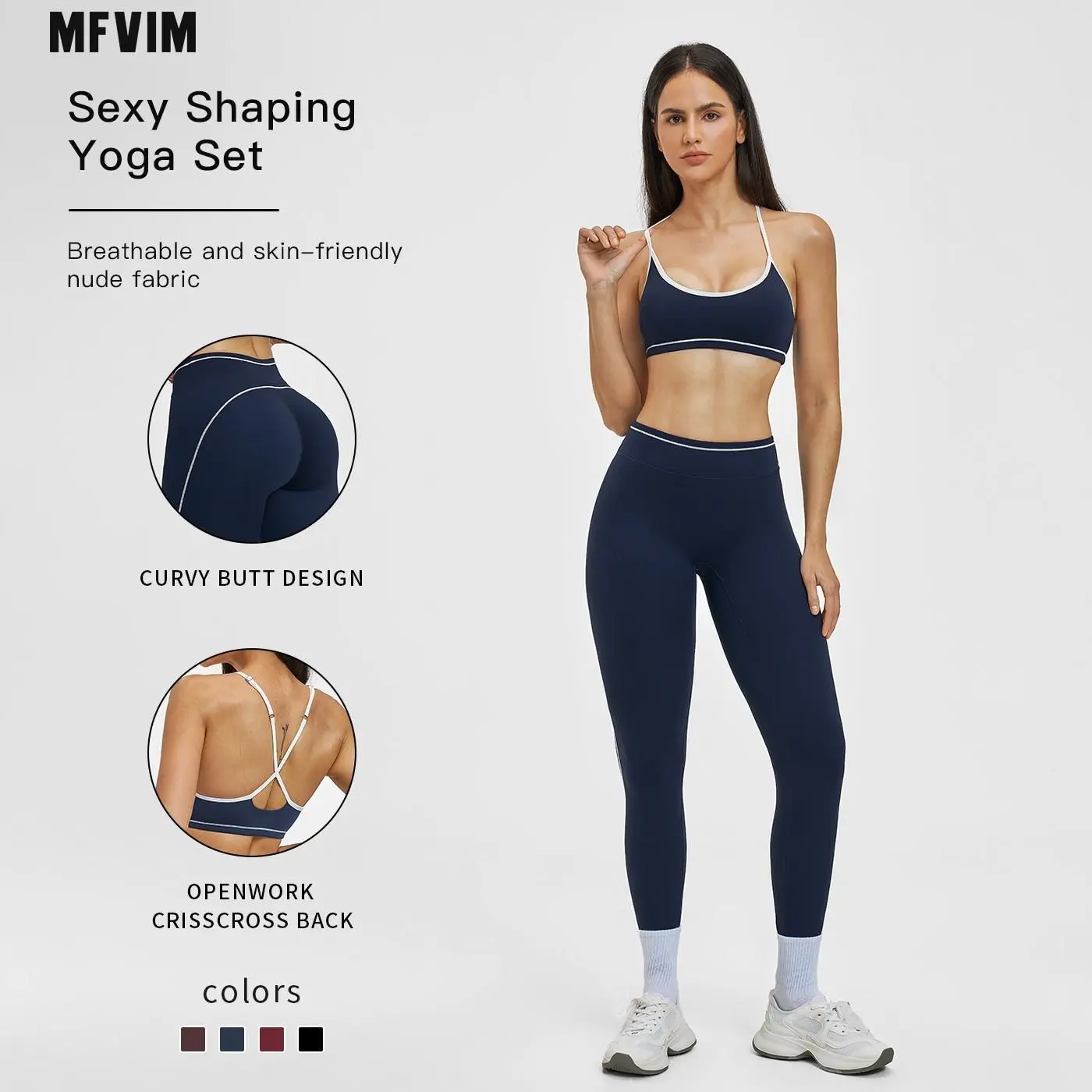 MFVIM women’s two-piece color-block yoga set, slim-fit camisole with thin straps, casual fitness wear, multifunctional gym training outfit, sports-casual set, yoga studio apparel