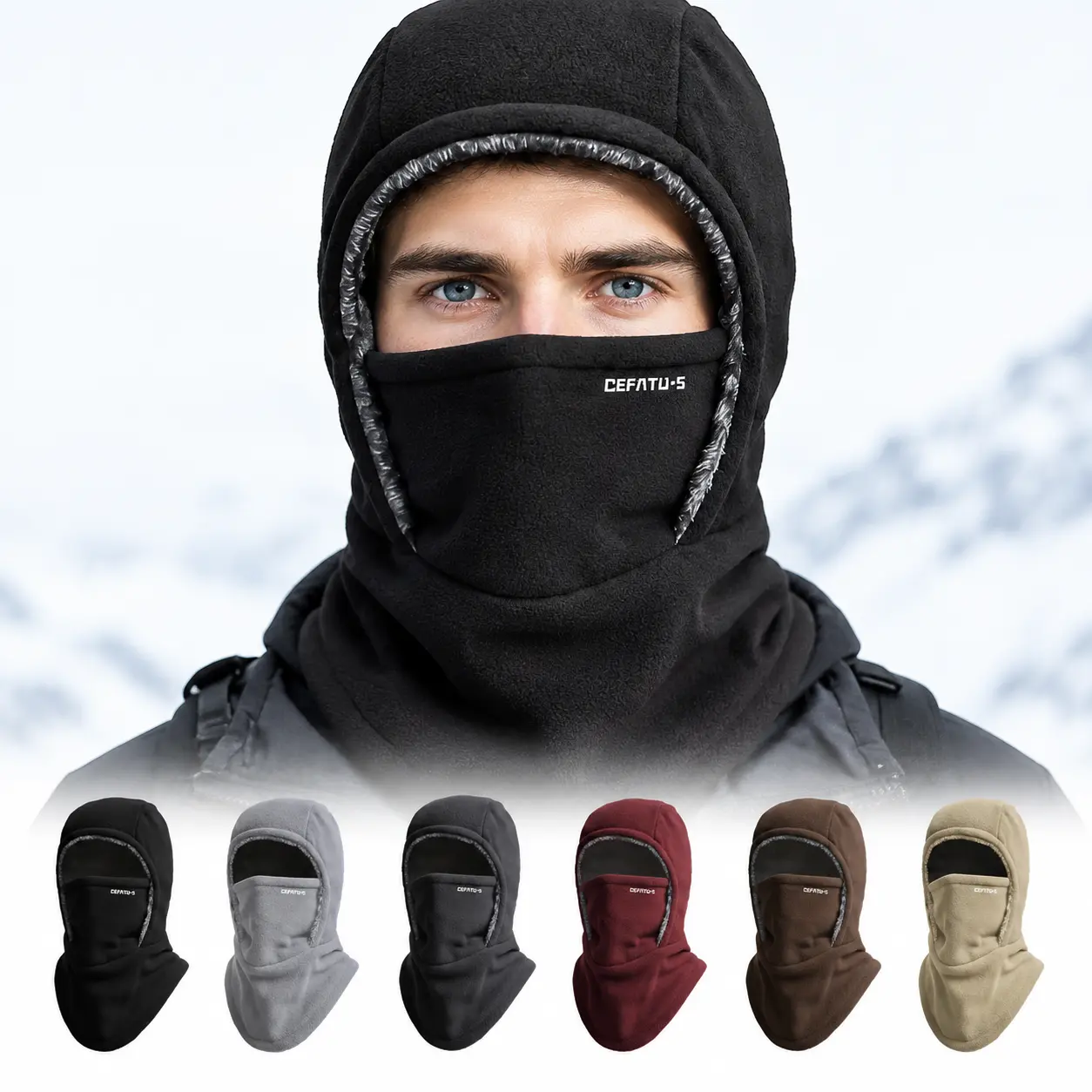 【Black Friday】Men's 3-in-1 Wear Winter Warm Hooded Beanie - Elastic Polar Fleece Thick Fabric, Neck Warmer, Face Mask for Cold Weather Sports, Outdoor Activities