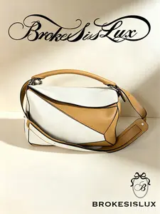 Pre-owned Loewe Puzzle Bag in Bicolor White & Tan Calfskin, Detachable Strap