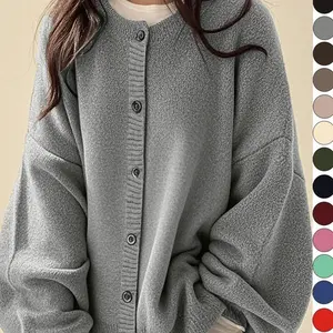 Women's Plain Button Front Knit Cardigan, Casual Long Sleeve Knitwear for Daily Wear, Ladies Clothes for All Seasons