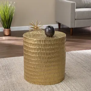 360 stand 18 in. Round End Table - Manufactured Wood & Solid Wood Blend, Gold, Contemporary Look (Model 402302), Modern Side Table, Sofa Table