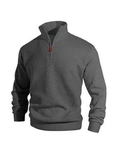2025 Winter New Men's Half-Zip Stand-Up Collar Textured Fleece-Lined Thickened Knit Sweshirt, Regular Classic Fitted Version, Comfortable and Warm Fabric, Oversized Knit Sweater for Daily Casual Wear, Winter Men's Casual Fashion Sports Sweshirt
