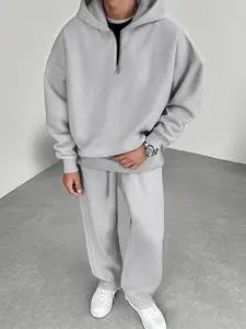 Men's Fleece Lined Hoodie and Jogger Set for Fall & Winter, Classic Solid Color Zip-Up Hooded Sweatshirt and Drawstring Pants, Comfortable Casual for Men