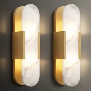 19.7"Dimmable LED solid brass Wall Mounted Sconce with Alabaster Shade (Set of 2)