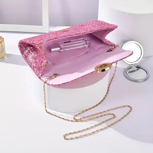 Sparkling Glitter Clutch Purse for Women - Metallic Golden & Pink PU Evening Bag with Metal Ring Closure, Compact Glamorous Design Holds Essentials for Weddings Parties Formal Events, Wedding Purse,