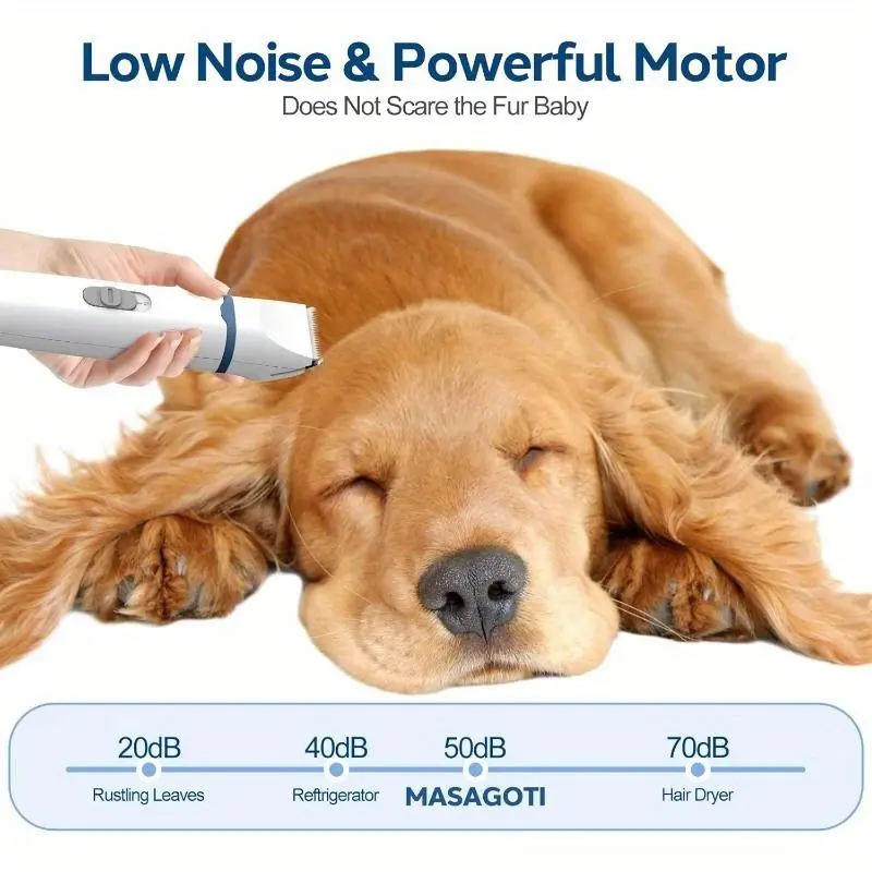 Dogs Hair Clippers Grooming Kit with Nail Grinder, 4 in 1 Cordless Electric Trimmer Low Noise USB Pet Clippers for Dogs Cat, Grooming Paws, Eyes, Ears, Face, Matted Hair