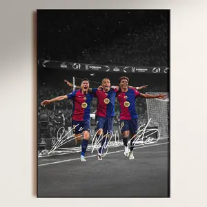 Robert Lewandowski, Raphinha, Lamine Yamal Poster, Signed Football Poster, Barca Fan Gift ( Unframed - Print Only )