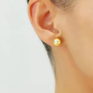 14K Real Yellow Gold Ball Screwback Stud Earrings