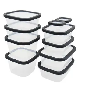20 Pack (10 lids+ 10 container) Gray Plastic Microwave Safe Food Storage Container Interchangeable Lids Airtight Jars