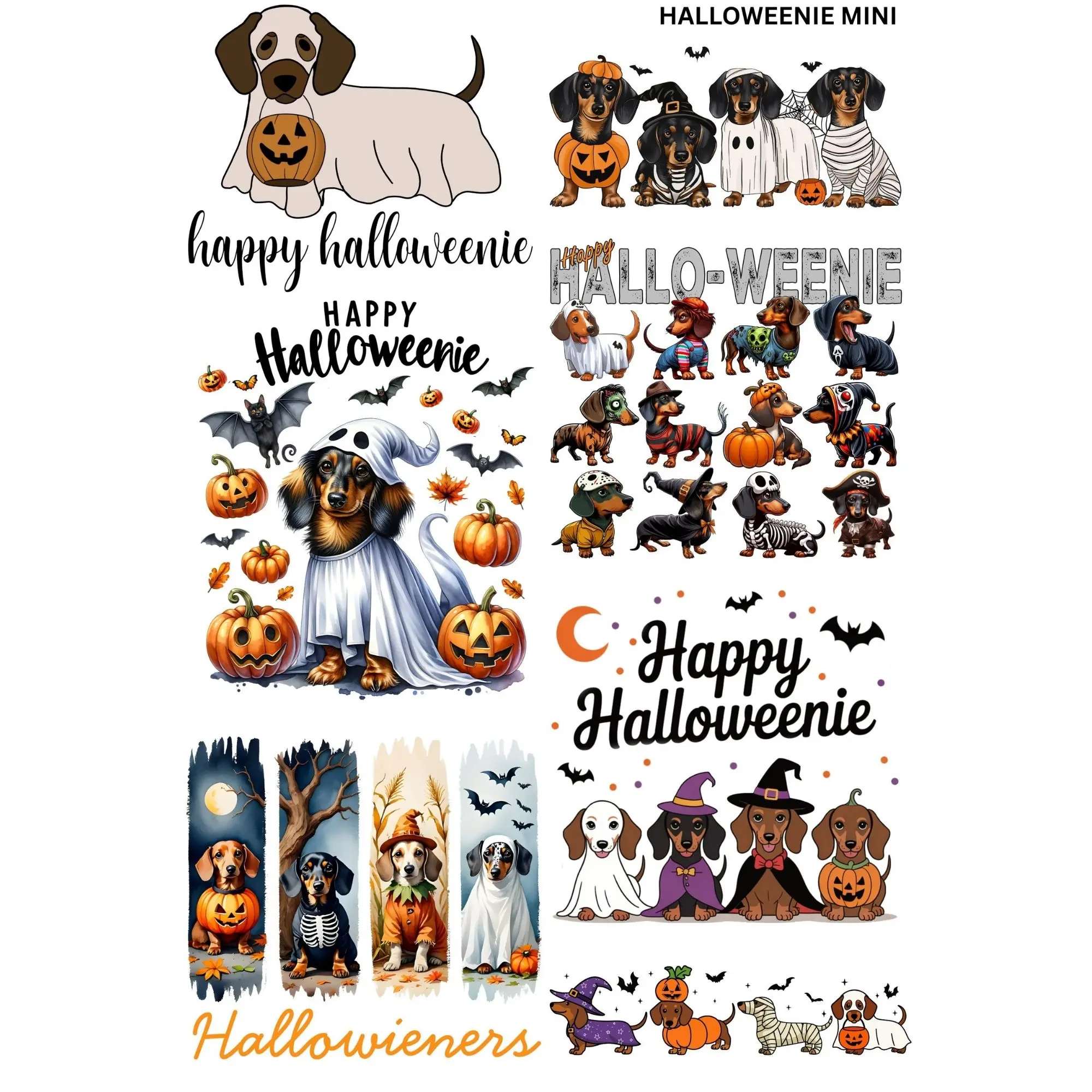 Halloweenie Mini DTF Transfer Gang Sheet 24.5" x 36" Direct To Film for DIY Enthusiasts Vibrant Custom Options Cozy Handmade Aesthetic