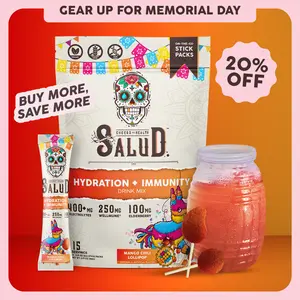 Salud 2-in-1 [Hydration + Immunity] Electrolytes, Immune Support, Dairy & Soy Free - 400mg Electrolytes, 250mg Wellmune, 100mg Elderberry - Healthcare, Vitamin (15 Servings)