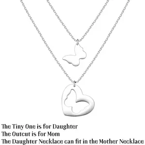 Heart shaped Butterfly Mother and Daughter Necklace Set, Suitable for Girls and Women, Gift for Mother's Day Daughters, Mother and Daughter Jewelry for Mother's Day/Christmas/Birthday, Comes with Card