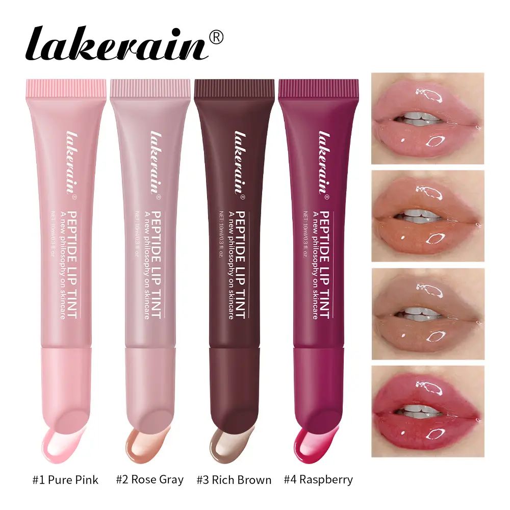 4 Counts Peptide Lip Gloss Stain Set, Hydrating Tinted Lip Balm Moisturizer, Glossy, Moisturizing & Non-Drying Formula, Plumps Lips & Reduces Fine Lines, Nourishing Lip Care