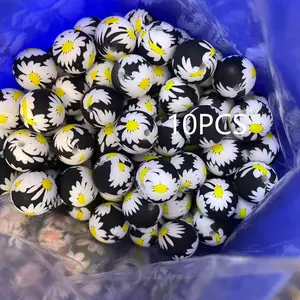 Silicone Beads Set, 50 Styles 10pcs 15mm Silicone Printed Round Beads, Ideal for DIY Crafts & Jewelry Making Supplies, Diy Mix Beads