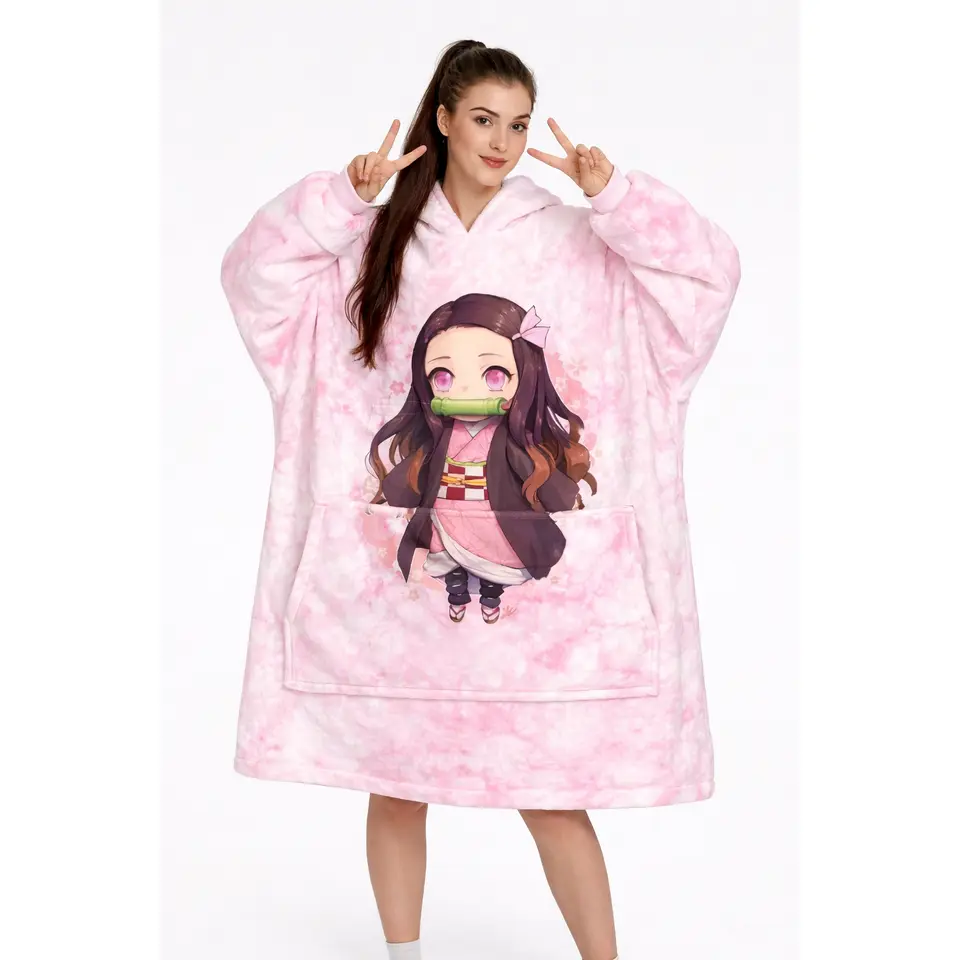nazuko Demon Girl Inspired Oversized Blanket Hoodie | Ultra Soft Wearable Fleece Hoodie Blanket