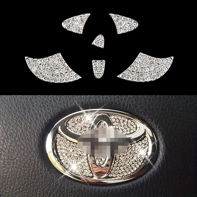 Luxury Diamond Crystal Steering Wheel Logo Cover for Toyota - Fits Camry, Corolla, Rav4 & More - Premium PVC/Genuine Leather Interior Accessory carbon  fiber